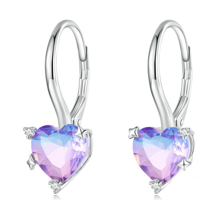 Orecchini cuore illusione in argento sterling S925 placcato oro bianco con zirconi, BSE743
