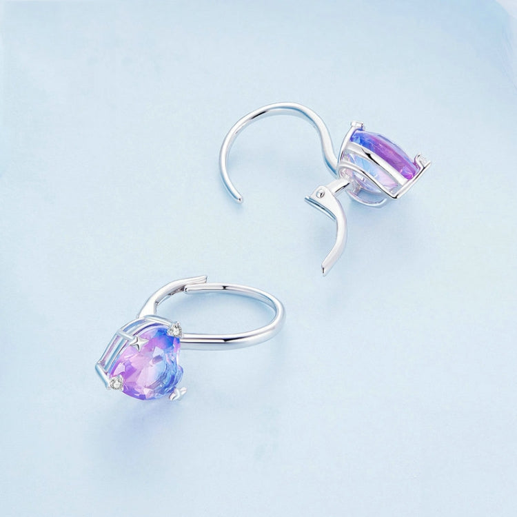Orecchini cuore illusione in argento sterling S925 placcato oro bianco con zirconi, BSE743