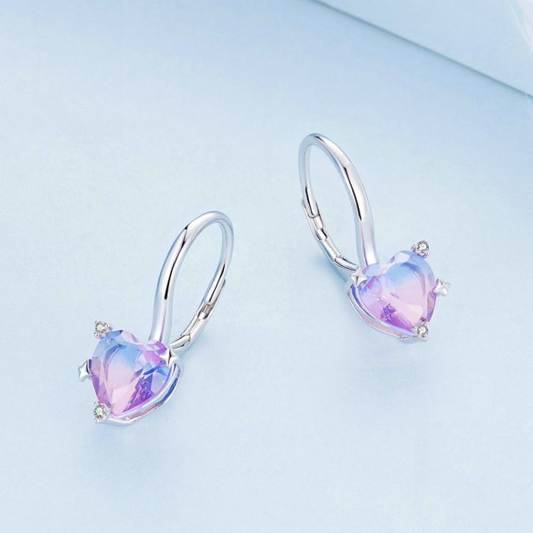 Orecchini cuore illusione in argento sterling S925 placcato oro bianco con zirconi, BSE743