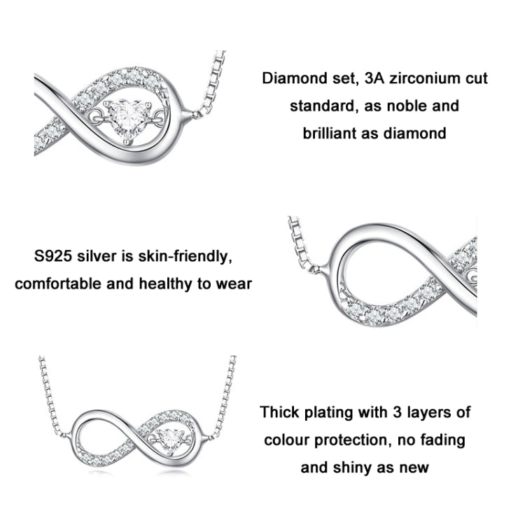 Collana in argento sterling S925 con zirconi Infinity Heart Endless Symbol, BSN276