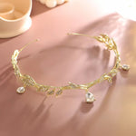 Copricapo di strass con fascia per capelli a corona con ornamenti frontali di foglie, Rhinestone Headdress Silver, Rhinestone Headdress Gold