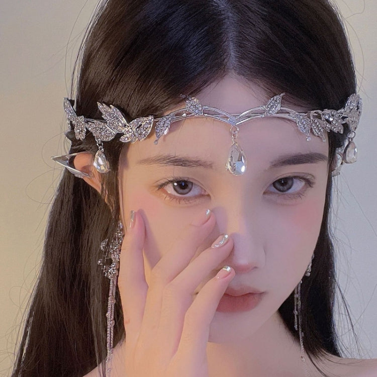 Copricapo di strass con fascia per capelli a corona con ornamenti frontali di foglie, Rhinestone Headdress Silver, Rhinestone Headdress Gold