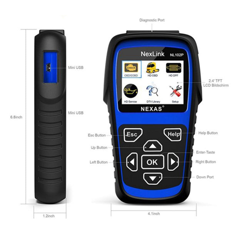 NexLink NL102P Diesel Heavy Truck Car 2 in 1 Rilevamento OBD2 per auto scanner, NexLink NL102P