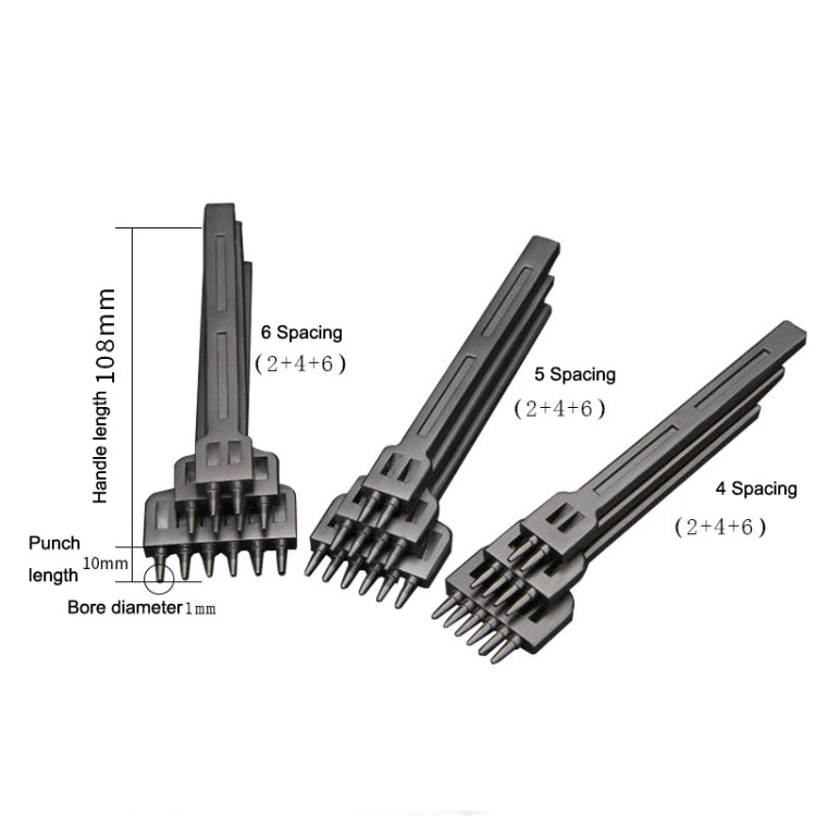 ER061 Punzone tondo in pelle cucito a mano fai-da-te Plotoni in acciaio legato che si precipitano, stile:, 4mm Set, 5mm Set, 6mm Set, 4mm-2 Holes, 4mm-4 Holes, 4mm-6 Holes, 5mm-2 Holes, 5mm-4 Holes, 5mm-6 Holes, 6mm-2 Holes, 6mm-4 Holes, 6mm-6 Holes