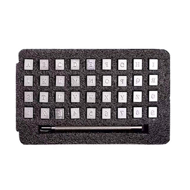 36 in 1 pelle stampa inglese punzone sigillo digitale artigianale strumenti per intaglio in pelle, dimensioni:, 3.5mm 36 In 1, 6.5mm 36 In 1