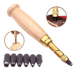 Punzone automatico per cintura 6 in 1 Punzone per cintura anecoico multi-cuoio capelluto, Wood Color, Black