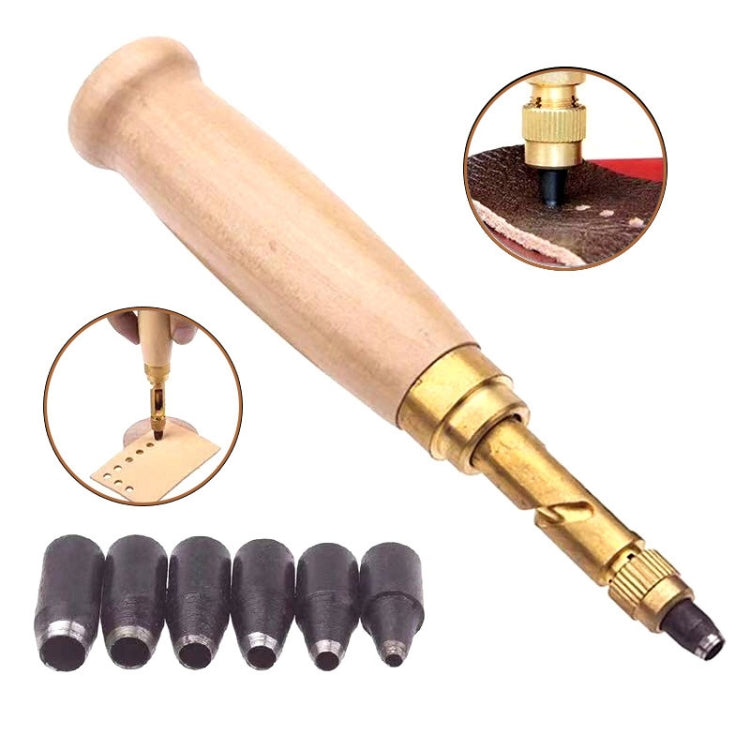 Punzone automatico per cintura 6 in 1 Punzone per cintura anecoico multi-cuoio capelluto, Wood Color, Black