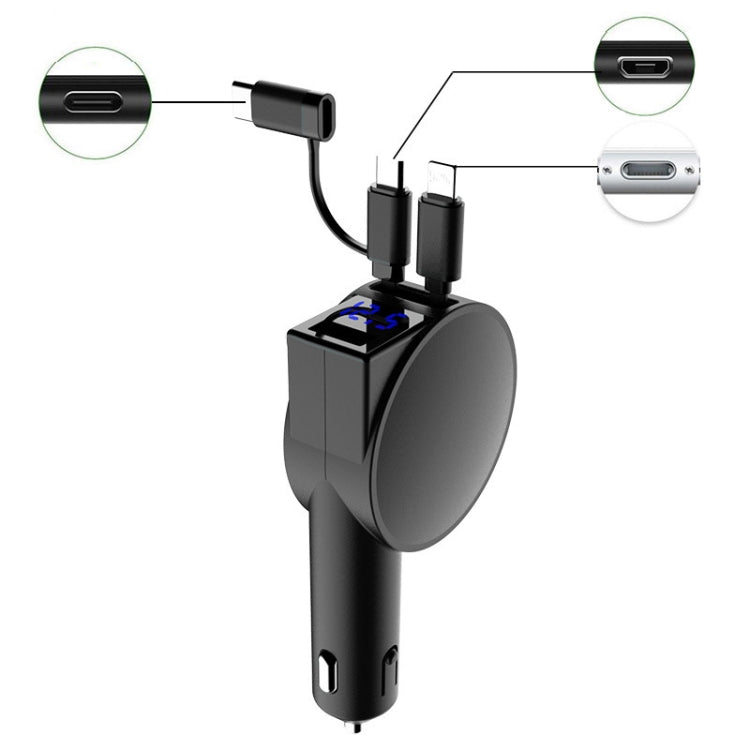 Caricabatteria da auto retrattile a doppio cavo a ricarica rapida 3 in 1 da 60 W, 40W