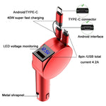 Caricabatteria da auto retrattile a doppio cavo a ricarica rapida 3 in 1 da 60 W, 40W