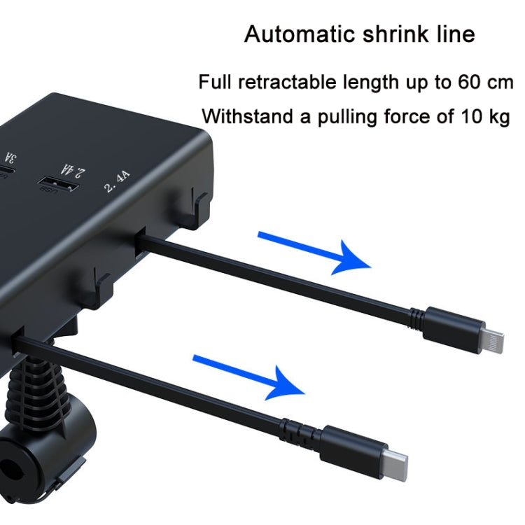 Caricabatterie USB per auto a ricarica rapida retrattile con doppio cavo da 65 W PD, 13th-generation