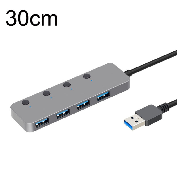 Hub USB 3.0 4 porte con switch indipendente e cavo 30/120 cm