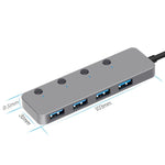 Hub USB 3.0 4 porte con switch indipendente e cavo 30/120 cm