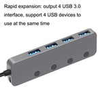 Hub USB 3.0 4 porte con switch indipendente e cavo 30/120 cm