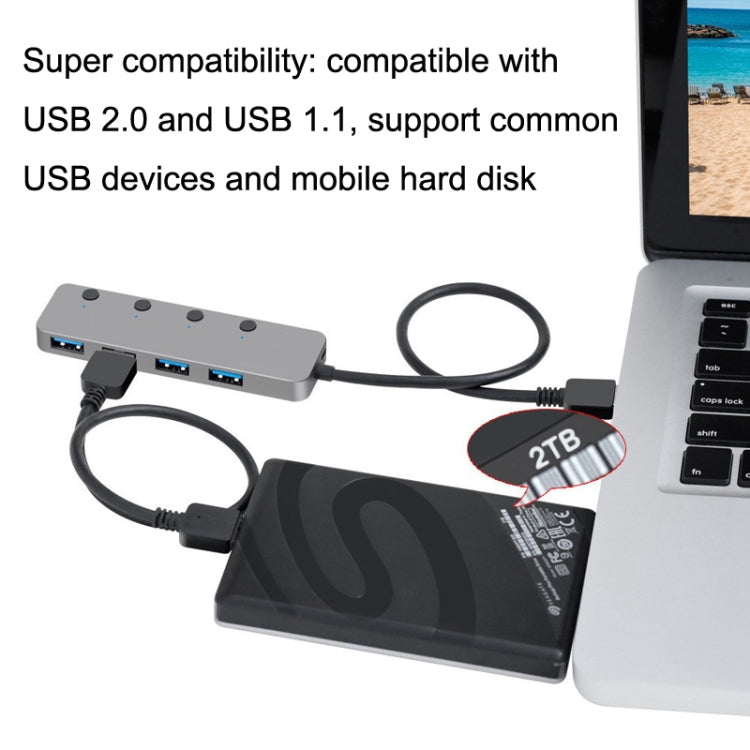 Hub USB 3.0 4 porte con switch indipendente e cavo 30/120 cm