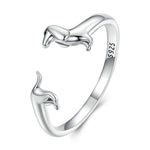 Anello aperto carino bassotto in argento sterling S925, SCR894