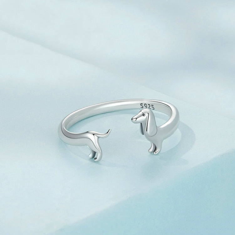 Anello aperto carino bassotto in argento sterling S925, SCR894
