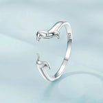 Anello aperto carino bassotto in argento sterling S925, SCR894