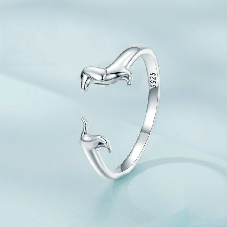 Anello aperto carino bassotto in argento sterling S925, SCR894