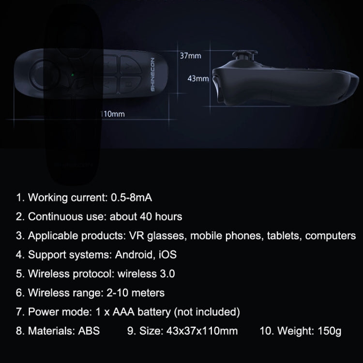 VR SHINECON SC-B03 Gioco VR Telecomando wireless Bluetooth Maniglia Selfie Stick Telecomando Riproduzione video, SC-B03