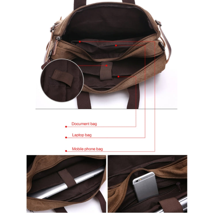 Borsa per computer con valigetta da lavoro a tre funzioni in tela casual, Black Large, Coffee Large, Khaki Large, Dark Blue Large, Gray Large, Black Small, Coffee Small, Khaki Small, Dark Blue Small, Gray Small