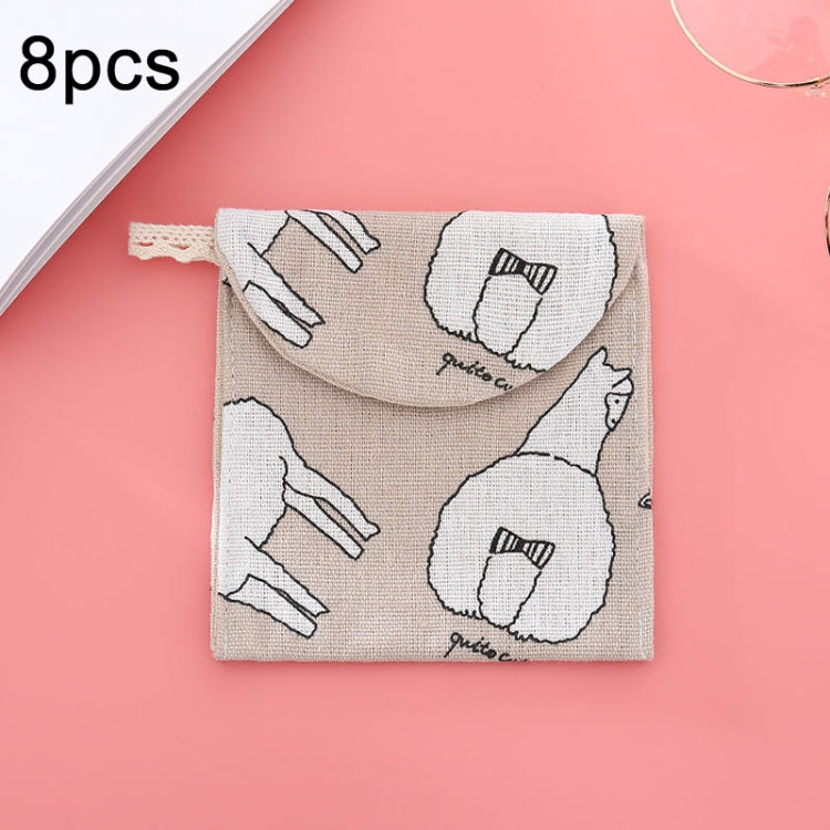 8pcs cotone e lino assorbente sacchetto di immagazzinaggio pratica pochette, Gray Camel, Lucky Cat, Leaves, Blue Cat, Turtle, Elephant, Block, Waves, Owl, Black Tree, Black -bottomed White Tree