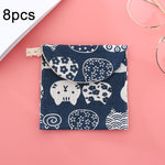 8pcs cotone e lino assorbente sacchetto di immagazzinaggio pratica pochette, Gray Camel, Lucky Cat, Leaves, Blue Cat, Turtle, Elephant, Block, Waves, Owl, Black Tree, Black -bottomed White Tree