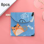 8pcs cotone e lino assorbente sacchetto di immagazzinaggio pratica pochette, Gray Camel, Lucky Cat, Leaves, Blue Cat, Turtle, Elephant, Block, Waves, Owl, Black Tree, Black -bottomed White Tree