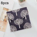8pcs cotone e lino assorbente sacchetto di immagazzinaggio pratica pochette, Gray Camel, Lucky Cat, Leaves, Blue Cat, Turtle, Elephant, Block, Waves, Owl, Black Tree, Black -bottomed White Tree