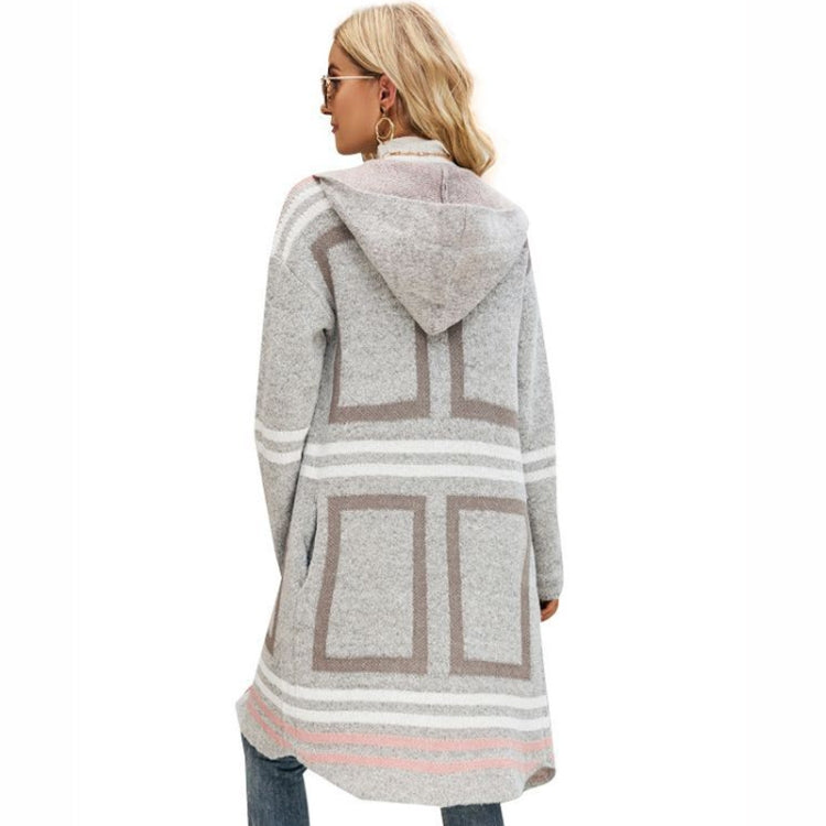 Giacca a vento da donna Cardigan in maglia scozzese con cappuccio a righe, S, M, L, XL