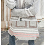 Giacca a vento da donna Cardigan in maglia scozzese con cappuccio a righe, S, M, L, XL