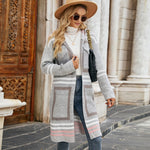 Giacca a vento da donna Cardigan in maglia scozzese con cappuccio a righe, S, M, L, XL