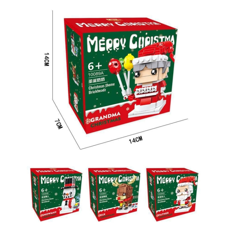 Giocattolo di puzzle di piccole particelle di blocchi di costruzione a tema natalizio, 10089A Christmas Grandma, 10089B Christmas Snowman, 10089C Christmas Elk, 10089D Santa Claus