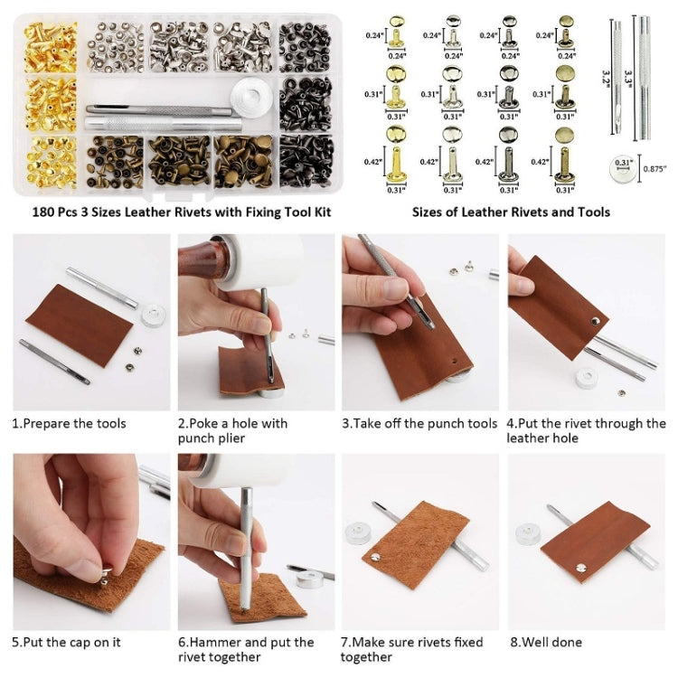 Set di rivetti a doppia faccia con cappuccio cavo in pelle di rame con pinze per punzonatura, 180pcs, 360pcs, 480pcs