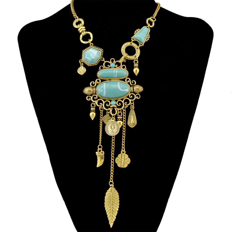 Modello traforato esagerato con collana di pietre turchesi in lega, Necklace(Gold), Necklace(Silver)
