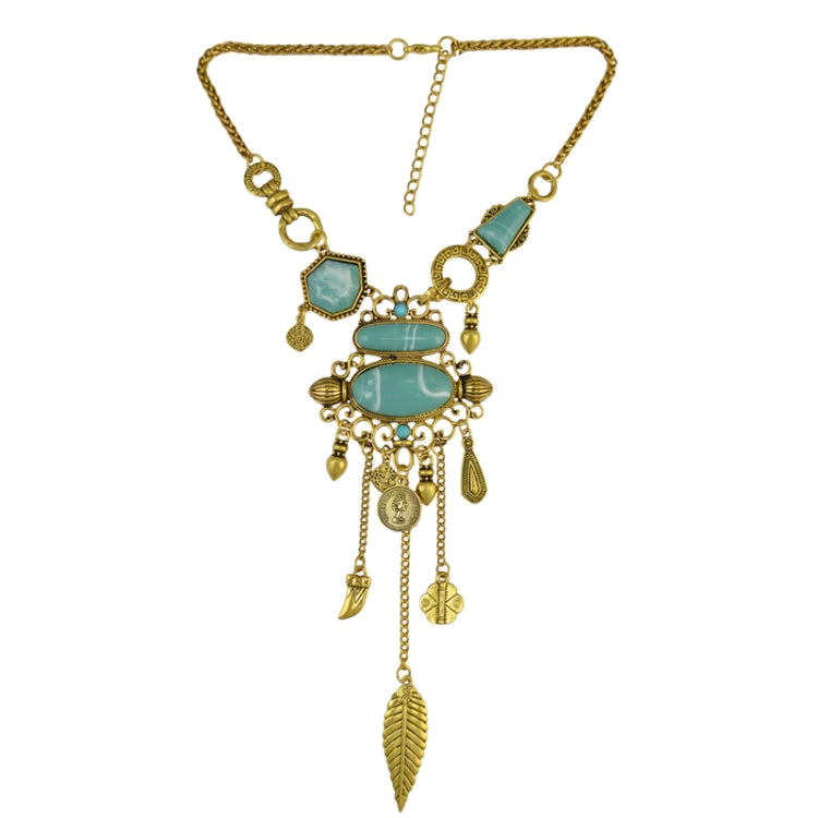 Modello traforato esagerato con collana di pietre turchesi in lega, Necklace(Gold), Necklace(Silver)