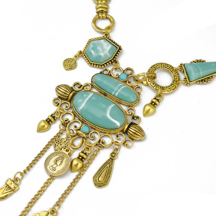 Modello traforato esagerato con collana di pietre turchesi in lega, Necklace(Gold), Necklace(Silver)