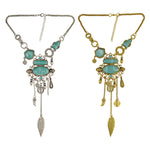 Modello traforato esagerato con collana di pietre turchesi in lega, Necklace(Gold), Necklace(Silver)