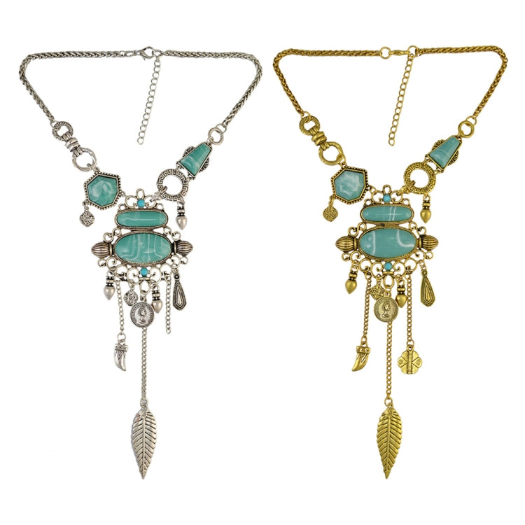 Modello traforato esagerato con collana di pietre turchesi in lega, Necklace(Gold), Necklace(Silver)