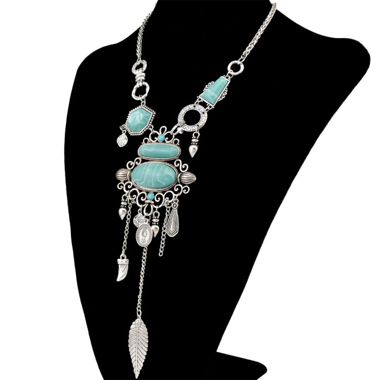 Modello traforato esagerato con collana di pietre turchesi in lega, Necklace(Gold), Necklace(Silver)