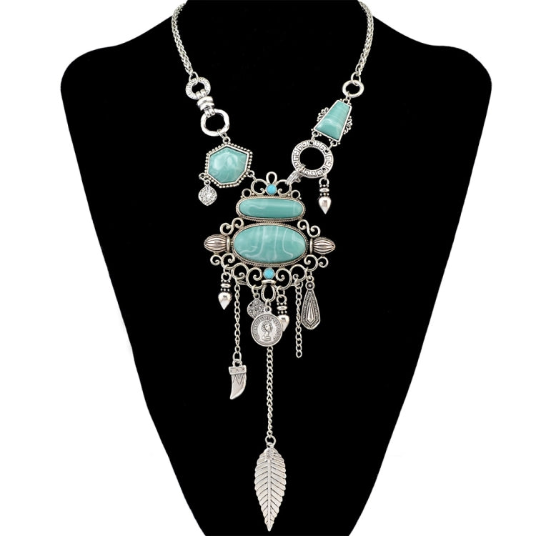 Modello traforato esagerato con collana di pietre turchesi in lega, Necklace(Gold), Necklace(Silver)