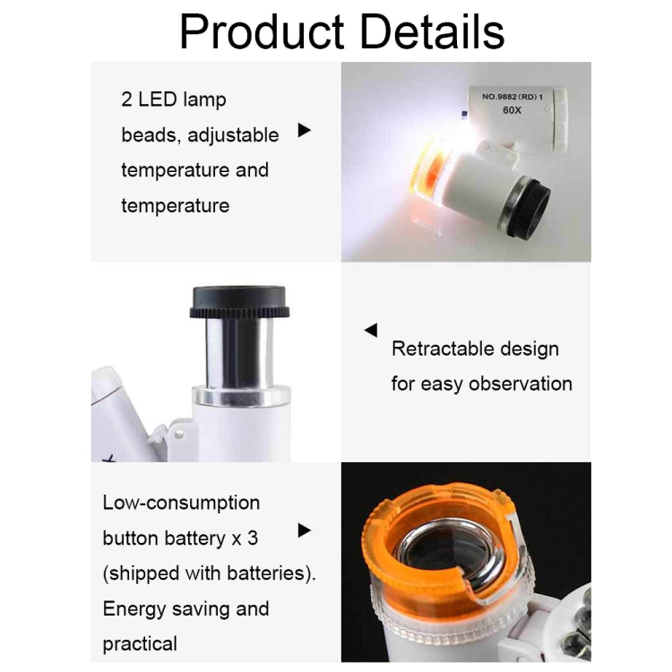 Microscopio ottico 60X con luce LED per banconote