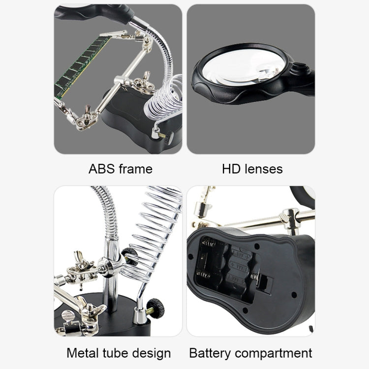 16126-A 3.5X / 12X Lente d'ingrandimento per riparazione orologi con supporto luminoso a LED con clip ausiliaria, 16126-A