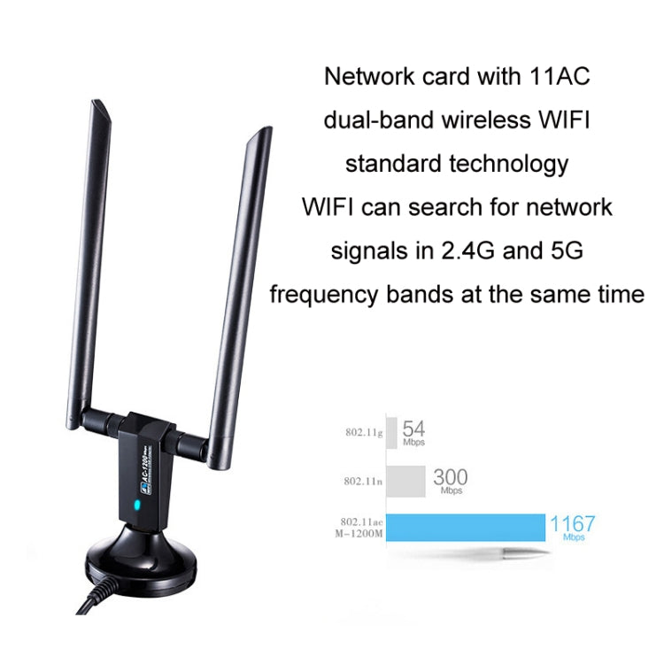 Scheda di rete wireless da 1200 m Ricevitore WiFi 802.11AC USB3.0 a doppia frequenza 2.4G/5.8G, 1200m USB3.0