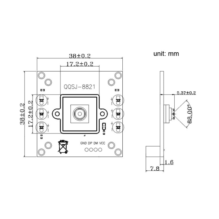 QQSJ-8821 Supporto UVC USB Mobile Detection Riconoscimento intelligente Modulo fotocamera panoramica VGA, QQSJ-8821