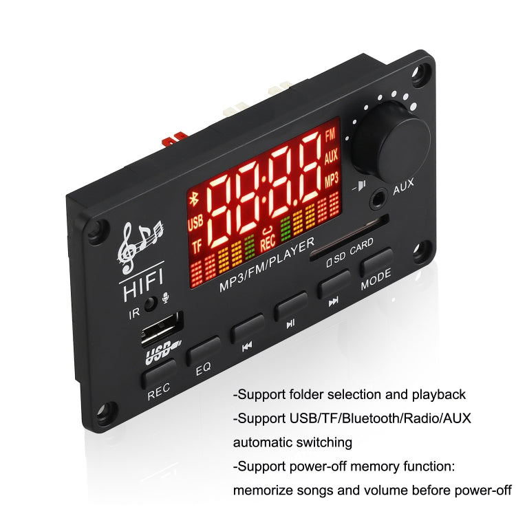 JX-Y04 Scheda di decodifica Bluetooth con schermo a colori 12V 50W, supporto FM / chiamata / registrazione, JX-Y04 White, JX-Y04 Black, JX-Y04 Black White