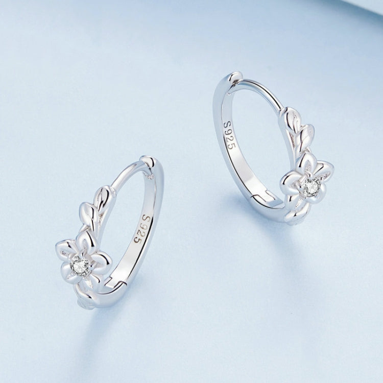 Orecchini in argento sterling S925 con zirconi in platino placcati a forma di fiore piccolo, BSE767