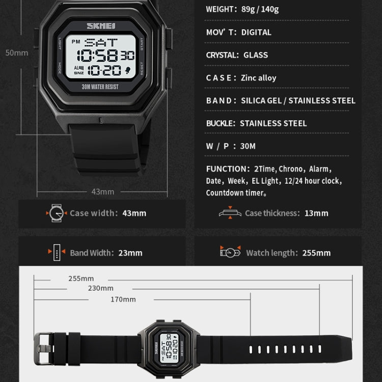SKMEI 1875 Orologio elettronico da esterno da uomo con cronometraggio multifunzione, stile:, 1875 Steel Band Black Machine, 1875 Silicone Band White Machine, 1875 Silicone Band Black Machine, 1875 Steel Band White Machine