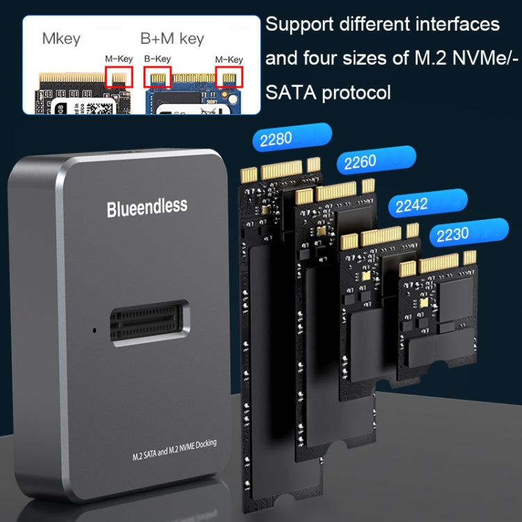 Base per disco rigido a stato solido a doppio protocollo SATA/NVME Blueendless SD03 M.2, SD03 (M.2 SATA/NVME Dual Protocol)