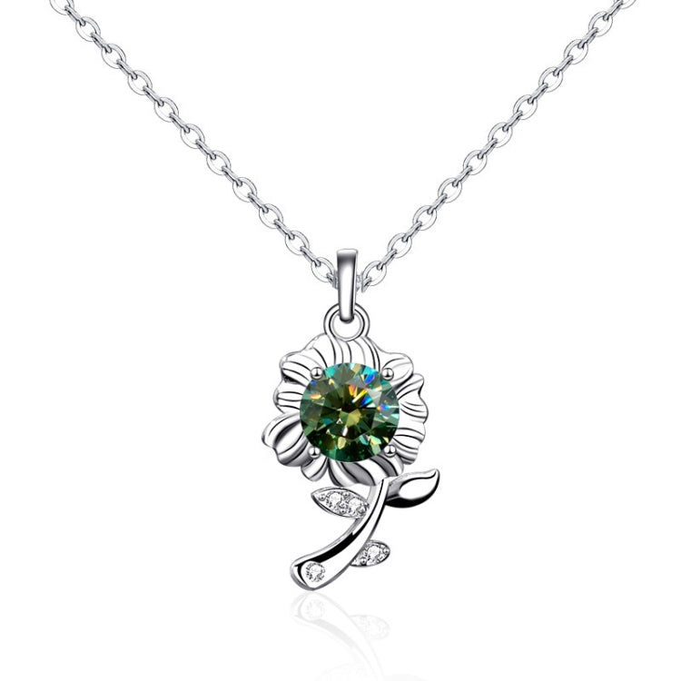 XMA033 Monili d'argento del pendente del fiore del girasole di Moissanite della collana 925, Green, White, Champagne Yellow
