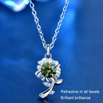 XMA033 Monili d'argento del pendente del fiore del girasole di Moissanite della collana 925, Green, White, Champagne Yellow